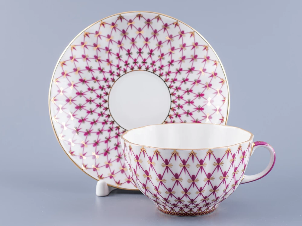 Чашка с блюдцем чайная форма Тюльпан рисунок Сетка-Блюз 2 арт. 81.24812.00.1