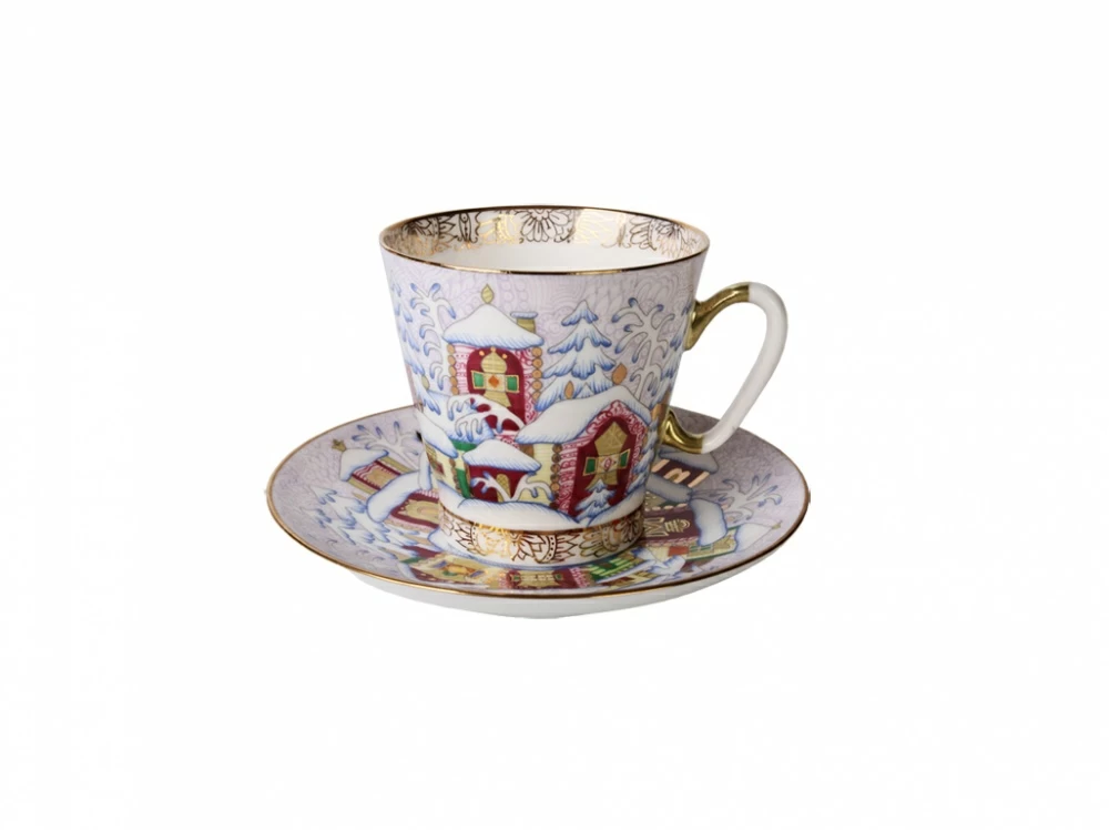 Императорский фарфоровый завод Чашка с блюдцем кофейная 80 мл.,  форма Черный кофе,  рисунок Зимний день арт. 81.14678.00.1