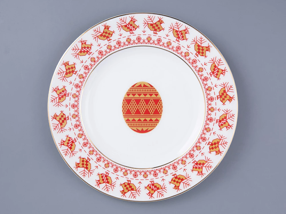 Тарелка плоская 205 мм форма Премиум рисунок Петушки-гребешки, арт 80.49801.00.1