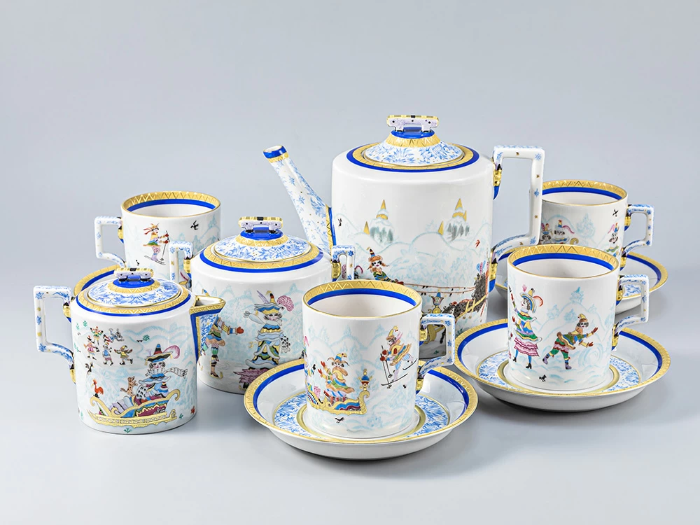Сервиз чайный форма Гербовая рисунок Зимние забавы, 4 персон 11 предметов, арт. 81.14057.01.1