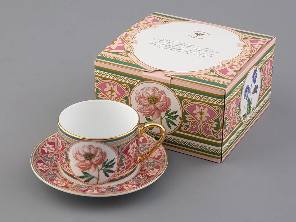 Подарочный набор чашка с блюдцем 250 мл, форма Соло, рисунок Дивный Пион, арт. 81.32658.00.1