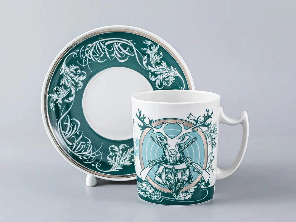 Подарочный набор (бокал/блюдце) форма Снежное утро рисунок  Мужские истории. Охота, арт. 81.28430.00.1