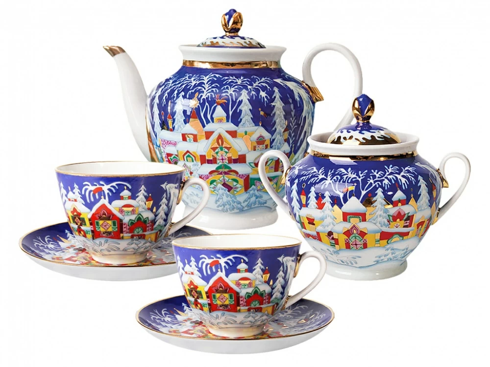 Сервиз чайный форма Весенняя рисунок Зимняя сказка 6 персон, 14 предметов арт. 81.15505.01.1