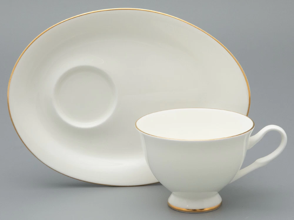Императорский фарфоровый завод Чашка с блюдцем чайная на ножке форма Премиум рисунок Золотая лента, арт. 81.33527.00.1