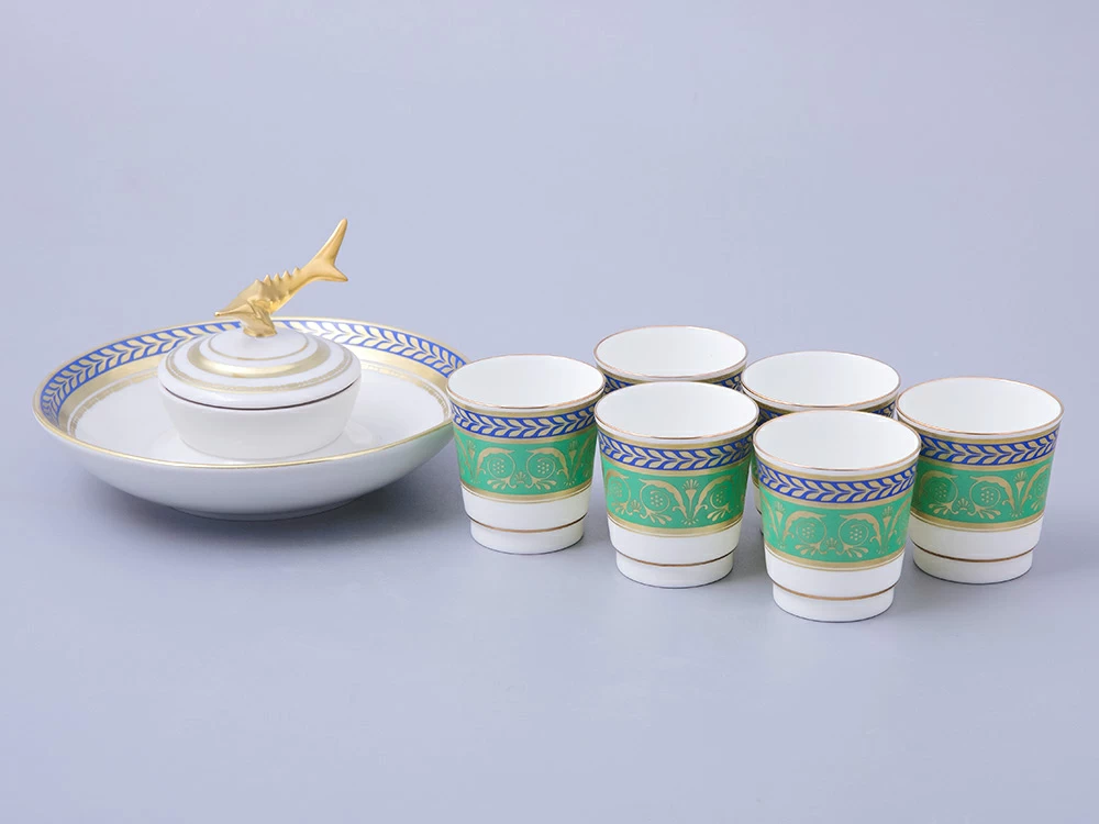 Подарочный набор стопки и икорница рис. Золотой арт. 81.30556.00.1