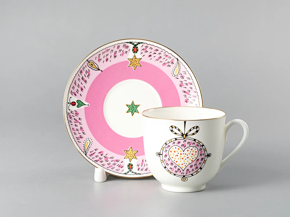 Чашка с блюдцем кофейная форма Ландыш рисунок Сердечное поздравление, арт. 81.29598.00.1