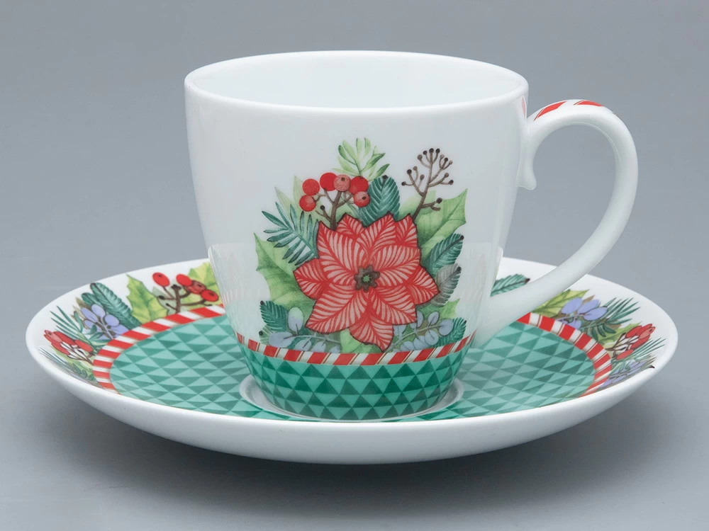 Императорский фарфоровый завод Бокал с блюдцем форма Весна рисунок Зимняя история (зеленый) арт. 81.31856.00.1