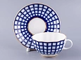 Чашка с блюдцем чайная 250 мл форма Тюльпан рисунок Кобальтовая клетка арт. 81.14860.00.1